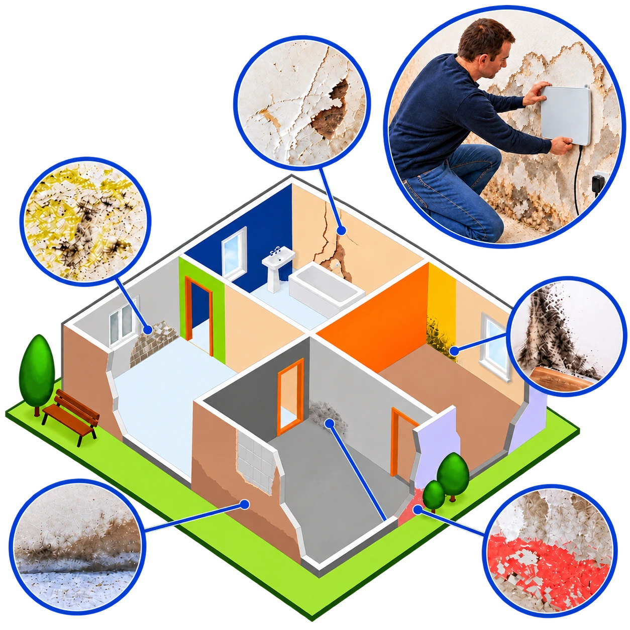 Illustration des effets de l’humidité sur les murs d’une maison